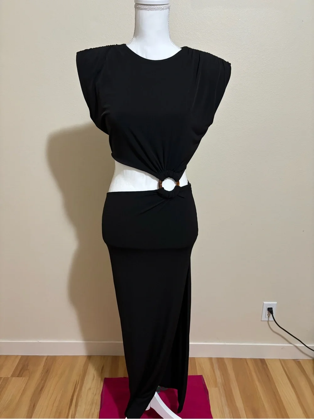 Lovers + Friends Black Asymmetrical Cutout Maxi Dress with Ring